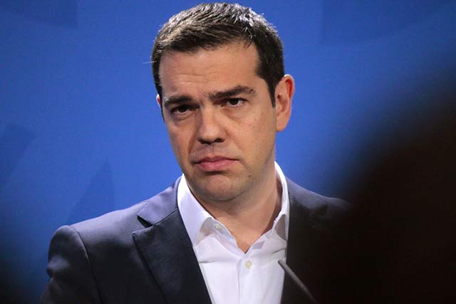 Greek Prime Minister Alexis Tsipras at a press conference after a meeting with the German Chancellor in the Chancellery in Berlin, March 23.