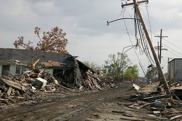Damage to homes and property in Lower 9th Ward of New Orleans, LA, September 18, 2005.