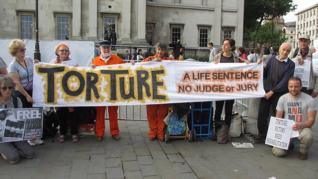London Guantánamo Campaign protesters mark the International Day in Support of Victims of Torture, June 26, 2015, in London. (Photo courtesy of Aisha Maniar)