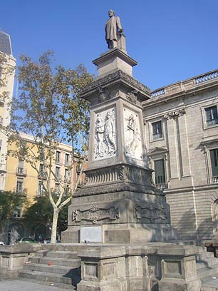 The statue of Antonio López y López in Barcelona. The statue of the businessman, whose wealth was acquired through the trade of enslaved peoples, is set to be removed after years of struggle led by community and anti-racist groups.