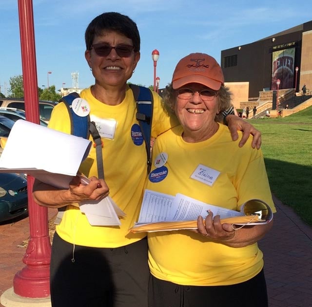 Katy Kohnen and Elaine Branjord at a Bernie Sanders event in June. (Photo: ColoradoCareYES)