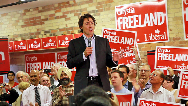 2 October, 2013: Prime minister Justin Trudeau speaks to supporters in Toronto, Canada. (Photo: Joseph Morris)
