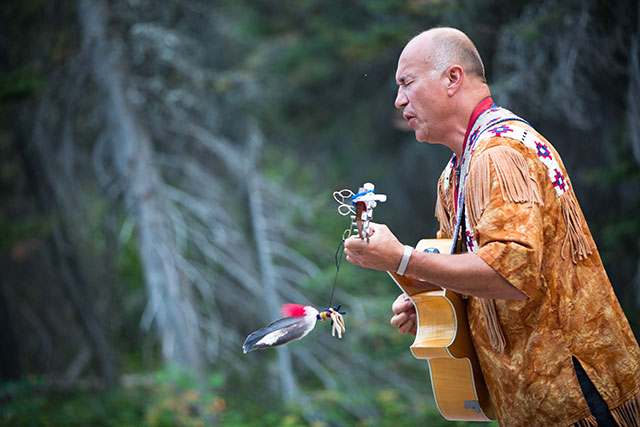 Gladstone performs at Two Medicine campground, on the border of Glacier National Park and the Badger-Two Medicine. (Photo:Rebecca Drobis / Earthjustice)
