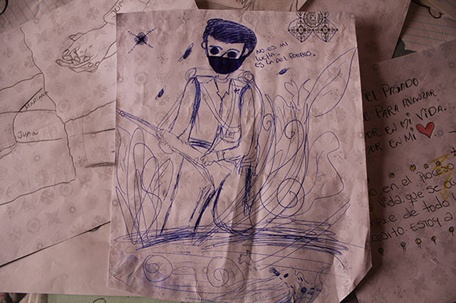 A drawing of Keli's father, a FARC fighter. (Photo: Kimberly Brown)