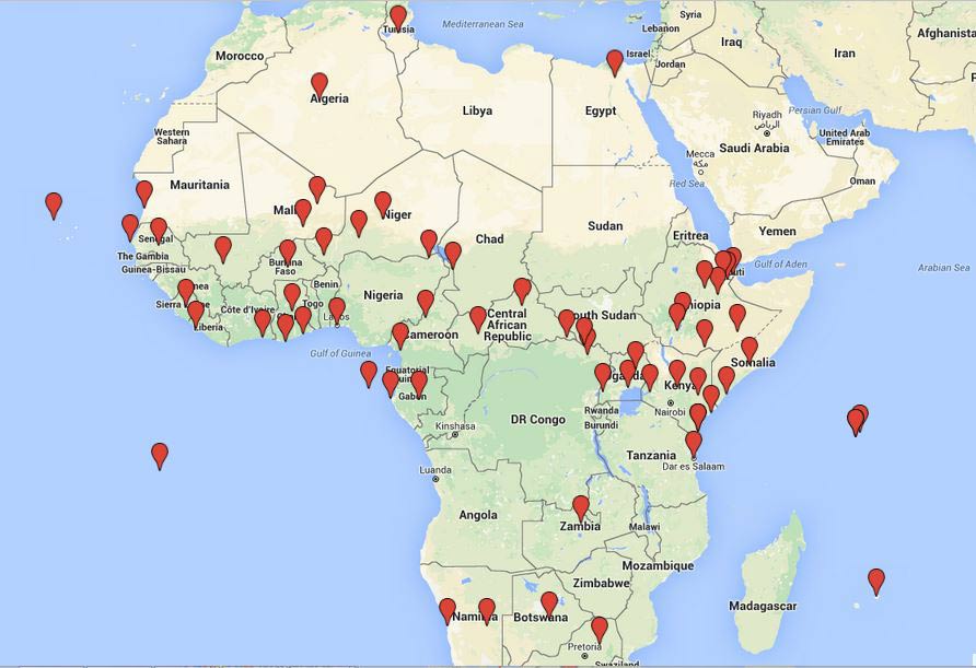 U.S. military outposts, port facilities, and other areas of access in Africa, 2002-2015. (Nick Turse/TomDispatch, 2015) 