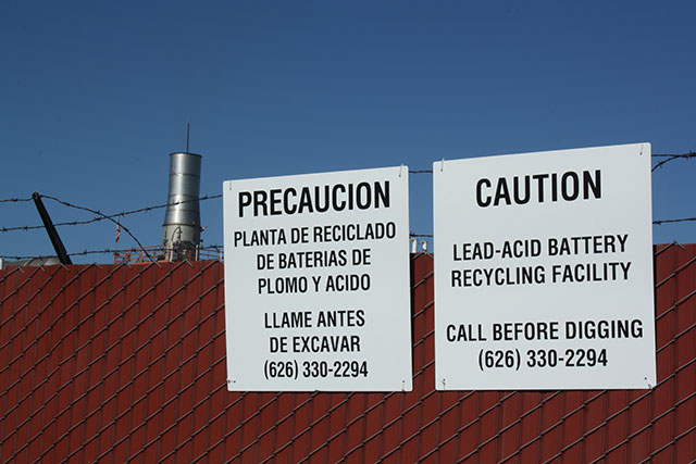 Outside of Quemetco lead-acid battery recycling facility in the City of Commerce, Los Angeles. (Photo: Dan Ross)