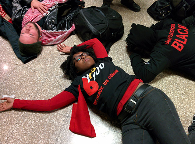 A year ago this week, Black Youth Project 100 staged a die-in at Chicago's City Hall in the wake of the non indictment of Darren Wilson. After a year of being alternately ignored and scapegoated by their city's mayor, young Black organizers in Chicago have now refused to meet with Mayor Rahm Emanuel as his administration attempts to navigate a major PR crisis. (Photo: Kelly Hayes)