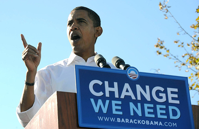 President Obama speaks to supporters in Philadelphia, Pennsylvania, on October 11, 2008. (Photo via Shutterstock)