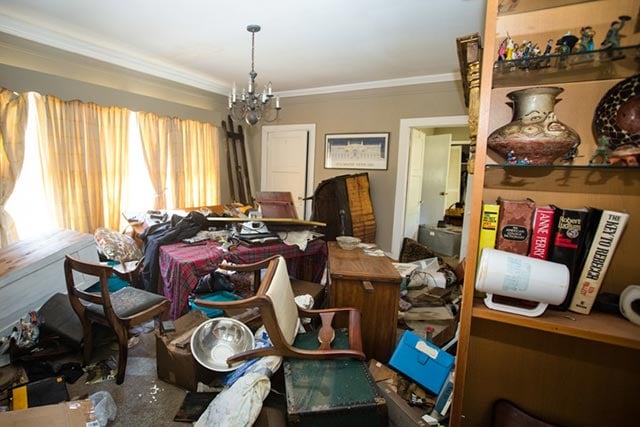 Room in Walter Unglaub’s home after a flash flood moved through the area. (Photo: © 2016 Julie Dermansky)