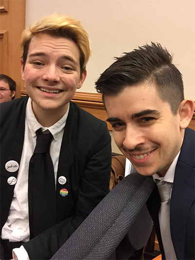 Chase Strangio and Henry Seaton attend a House Committee hearing on anti-trans legislation in Nashville, Tennessee. (Photo: Chase Strangio)