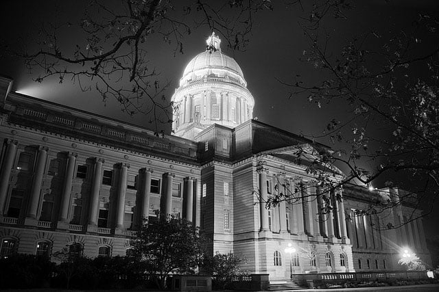 The Kentucky state capitol building. The effort in Kentucky follows a playbook utilized by Team Koch in Indiana, Wisconsin, Michigan and West Virginia.