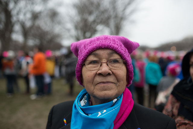 Amy Walker from Cherokee, North Carolina who recently returned from Standing Rock was concerned what Trump might do to Indigenous rights in the US. (Photo: Zach Roberts)