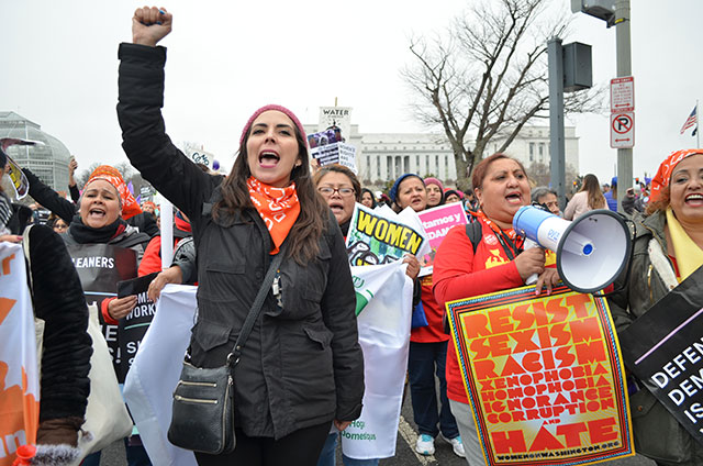 Andrea Cristina Mercado marches in the Women's March in Washington, DC, on January 21, 2017. (Photo: Jill Shenker / National Domestic Workers Alliance)