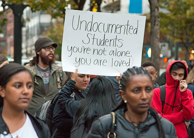 Students in Seattle take part in a walkout on November 14, 2016, following the election of Donald Trump.