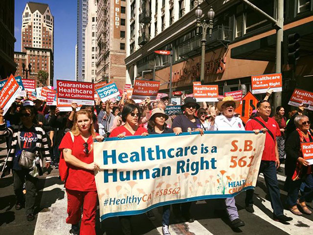 Nurses take to the streets for single-payer health care in California.
