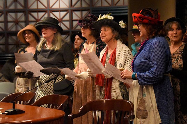Members of the Raging Grannies, an activist group, testify at a Portland City Council meeting last week. (Photo: Doug Yarrow) 