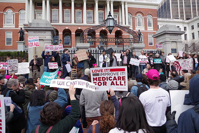 Health care activists outside the Massachusetts State House on the April 8th National Day of Action for Medicare for All. This was one of many events held across the country. (Photo: Dave Madeloni)