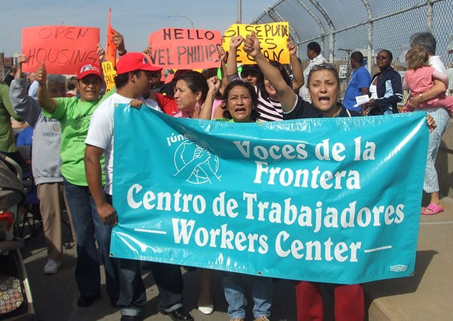 Immigrant workers demonstrate for equal rights in Milwaukee, Wisconsin.