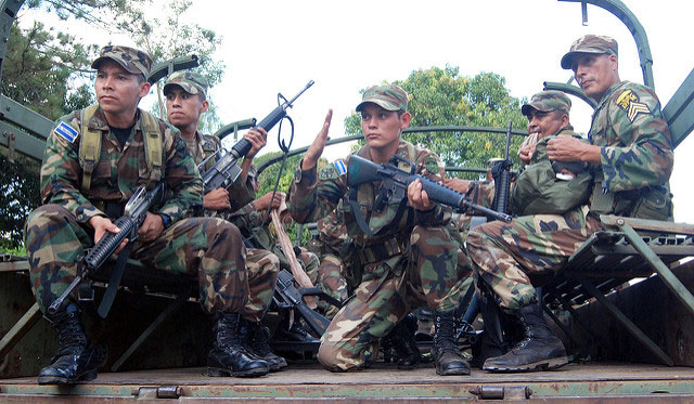 Salvadoran military members train for their upcoming deployment to support Operation Iraqi Freedom, January 18, 2008. The brutal suppression of peasants and the indigenous populations continues in Latin America, condoned by the United States, more than 35 years after four US nuns were murdered in El Salvador by government forces.
