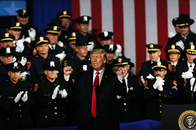 President Donald Trump speaks at Suffolk Community College on July 28, 2017 in Brentwood, New York. Trump and his attorney general are escalating the war on drugs by tying it to their ongoing war on immigrants. (Photo: Spencer Platt / Getty Images)