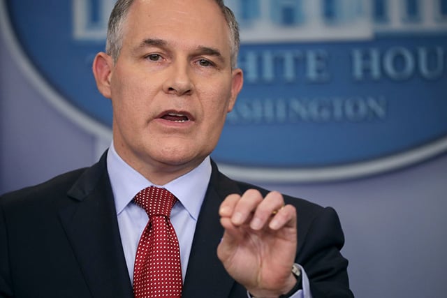  Environmental Protection Agency Administrator Scott Pruitt answers reporters' questions during a briefing at the White House June 2, 2017 in Washington, DC. (Photo: Chip Somodevilla / Getty Images)