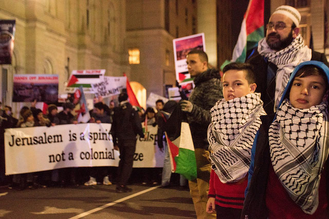 Hundreds protest the US's declaration of Jerusalem as the capital of Israel in Philadelphia, December 8, 2017.