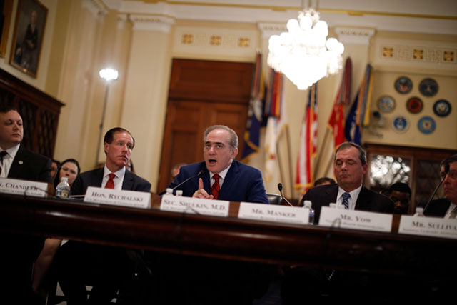Veterans Affairs Secretary David Shulkin testifies before the House Veterans' Affairs Committee on Capitol Hill on February 15, 2018, in Washington, DC. Many veterans and organizers suggest that Shulkin is being pushed out in favor of putting an ideologue in charge willing to privatize veterans' health care. (Photo: Aaron P. Bernstein/ Getty Images) 