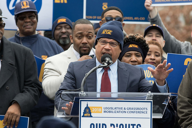 Rep. Keith Ellison speaks at an AFGE rally in supoort of government workers on February 14, 2018, in Washington, DC. (Photo: AFGE)